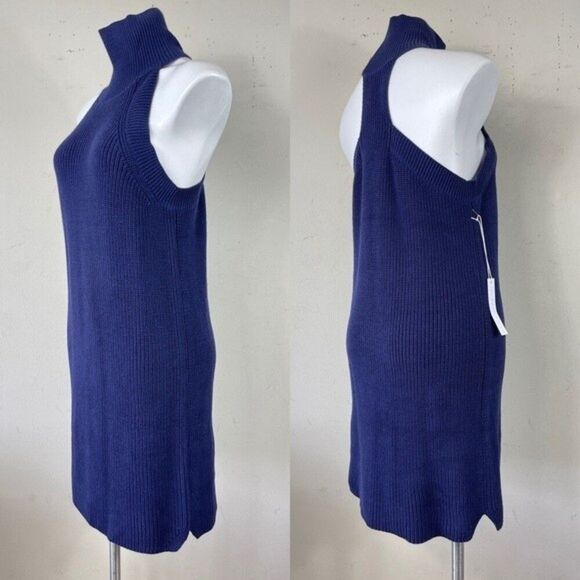 NWT Callahan Fisher Mini Blue Knit High Neck Racer Back Sweater Tank Dress L - Picture 7 of 12